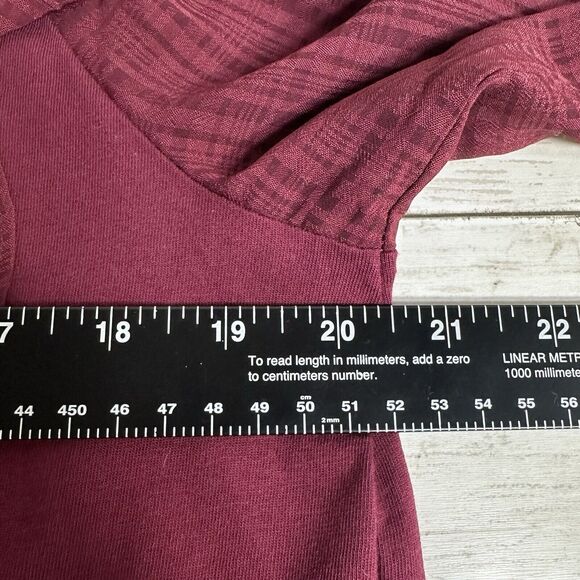 J Crew Ruffle Shoulder Top Womens Large L Burgundy Jacquard Sleeves Peasant - Picture 10 of 12
